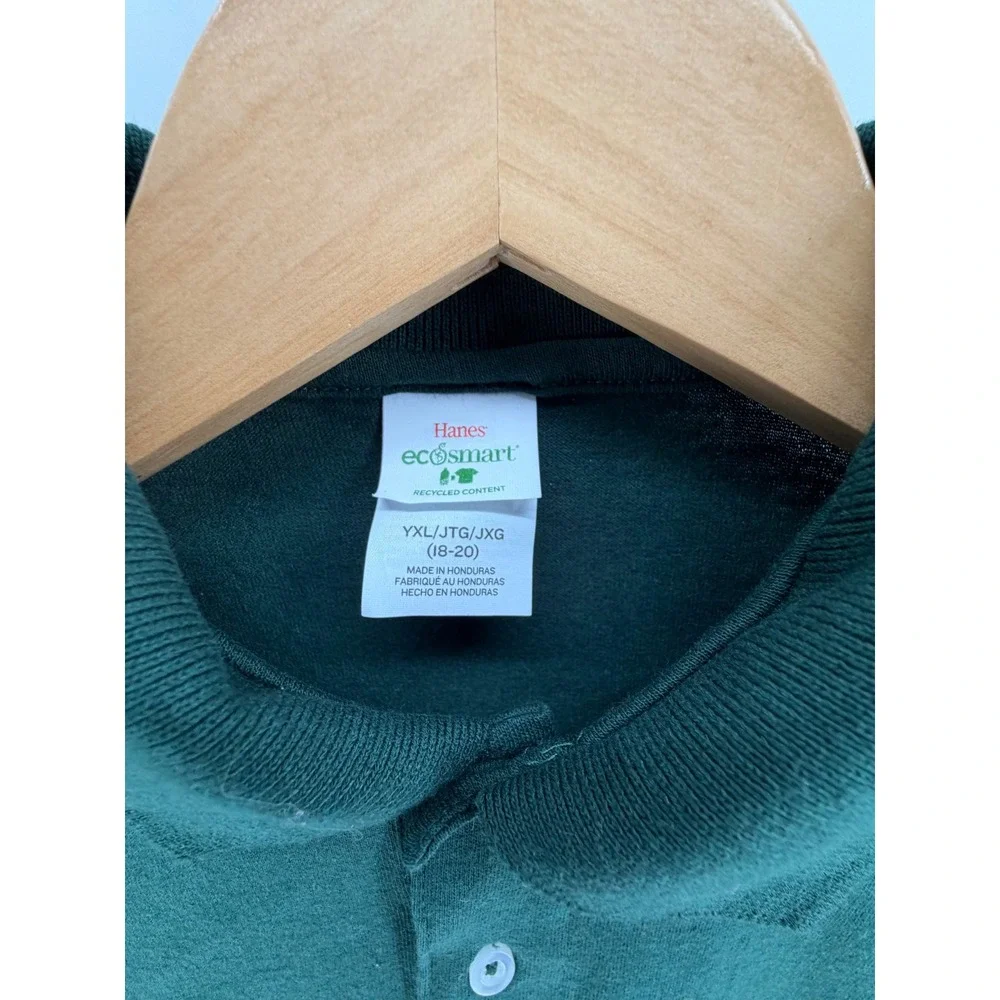 Hanes EcoSmart Youth‎ XLarge Polo Shirt Green Short Sleeve Recycled Content NWOT